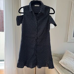 Mango Navy Dress cold shoulders buttons Size 4